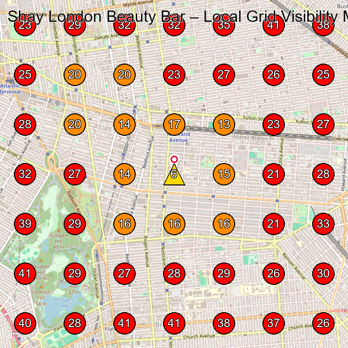 Shay London Beauty Bar GeoGrid visibility map for Beauty Salon in Brooklyn